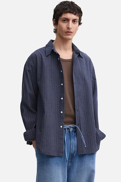 Relaxed fit cotton shirt - dark blue/checked