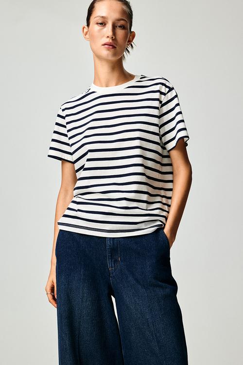 Cotton t-shirt - white/navy blue striped