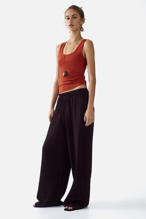 Wide pull-on trousers - dark brown