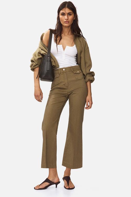 Flared ankle-length trousers - khaki green