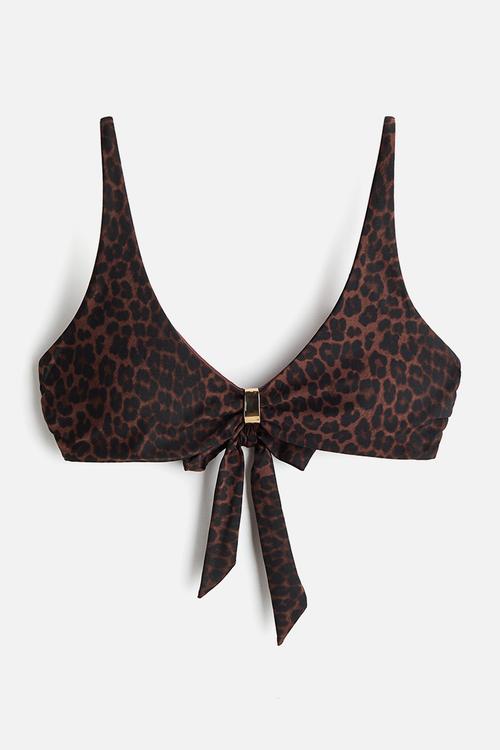 Padded bikini top - dark brown/leopard print