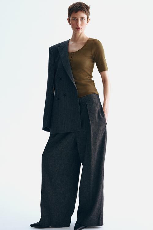 Ribbed cotton top - dark khaki green