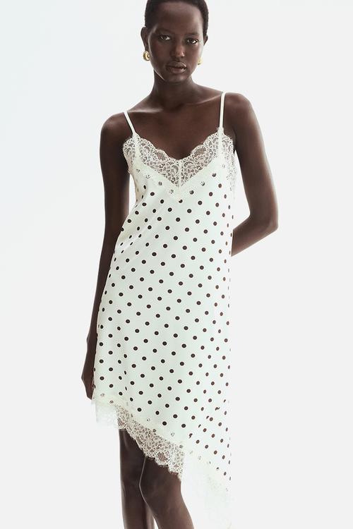 Lace-trimmed slip dress - cream/polka dot