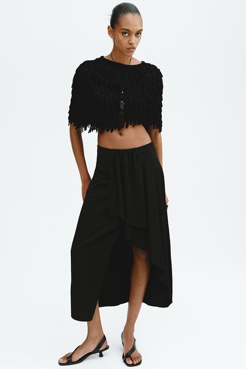 Draped-panel asymmetric skirt - black