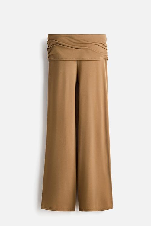 Draped fine-knit trousers - dark beige