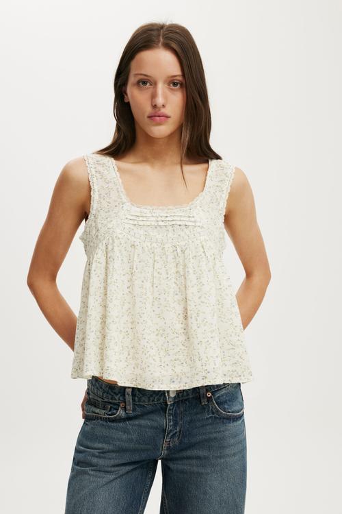 Sunspell Scoop Neck Tank - Miranda Sprig Floral/Gardenia