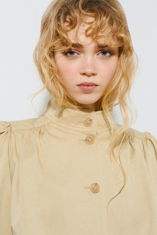 Puff-sleeved twill jacket - beige