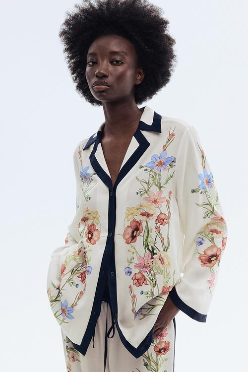 Printed lyocell resort shirt - cream/floral