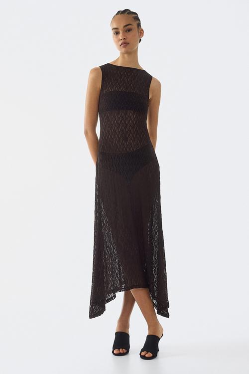 Lace maxi dress - dark brown