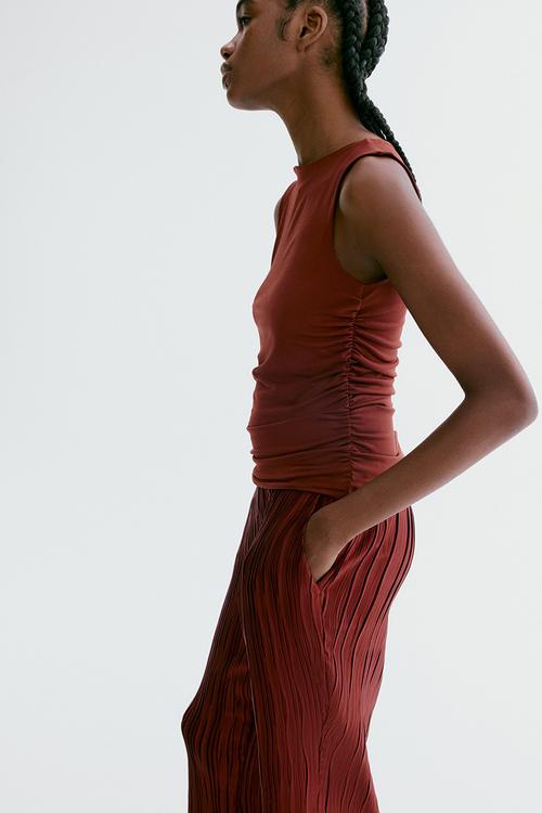 Draped jersey top - rust red