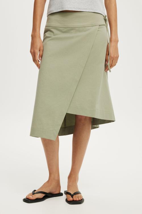 Utility Wrap Midi Skirt - Pale Eucalyptus