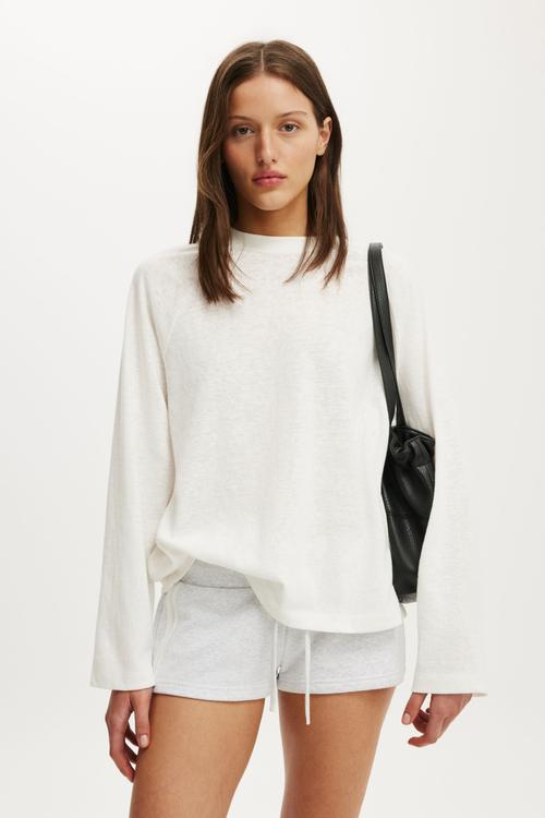 Micro Fleece Sweatshort - Light Grey Marle/Stripe