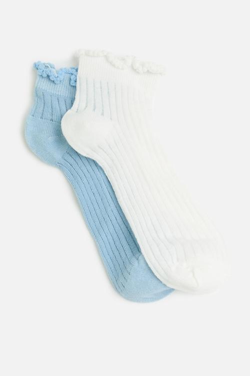 2Pk frill trim socks - blue/white