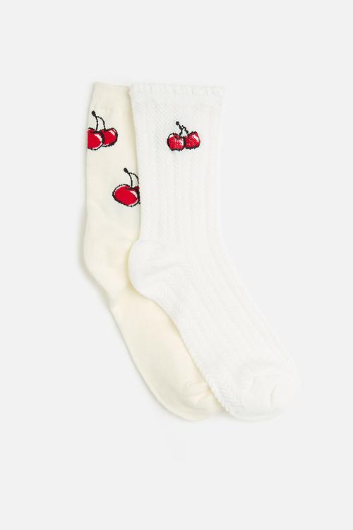 2Pk cherry socks - white/cream