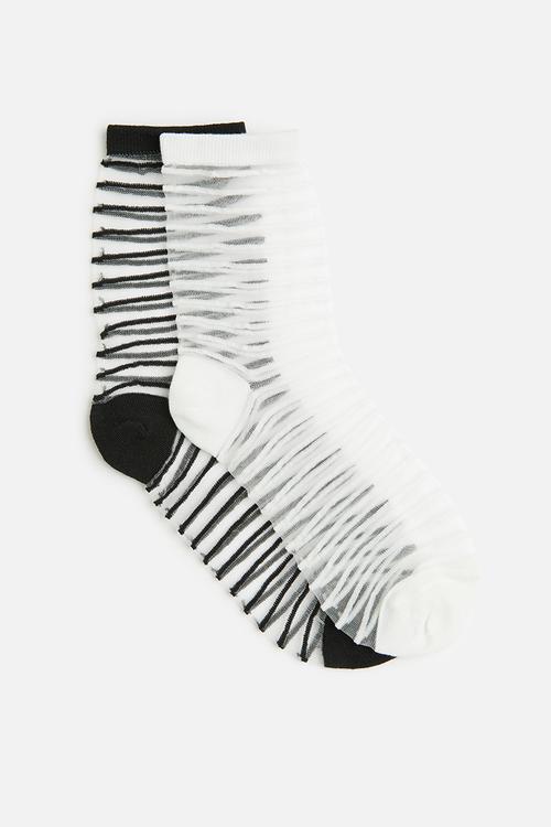 2Pk sheer socks with stripes - black/white
