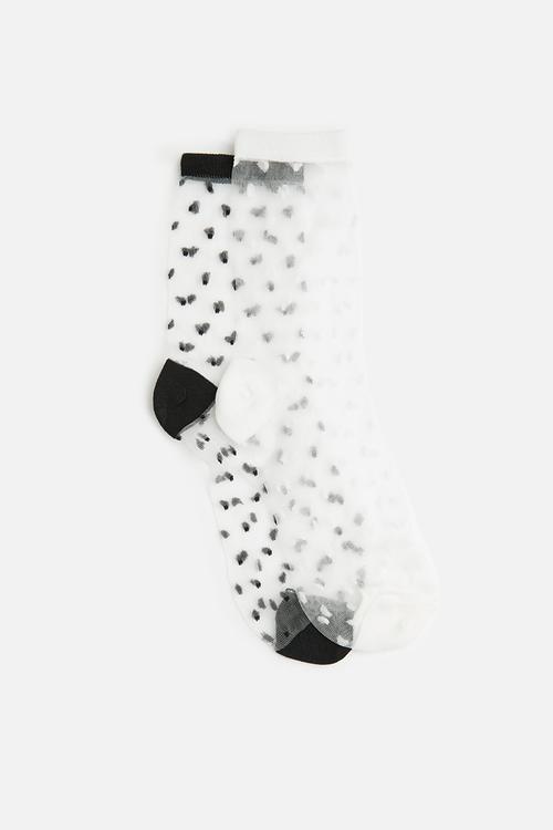 2pk polka dot sheer socks - black/white