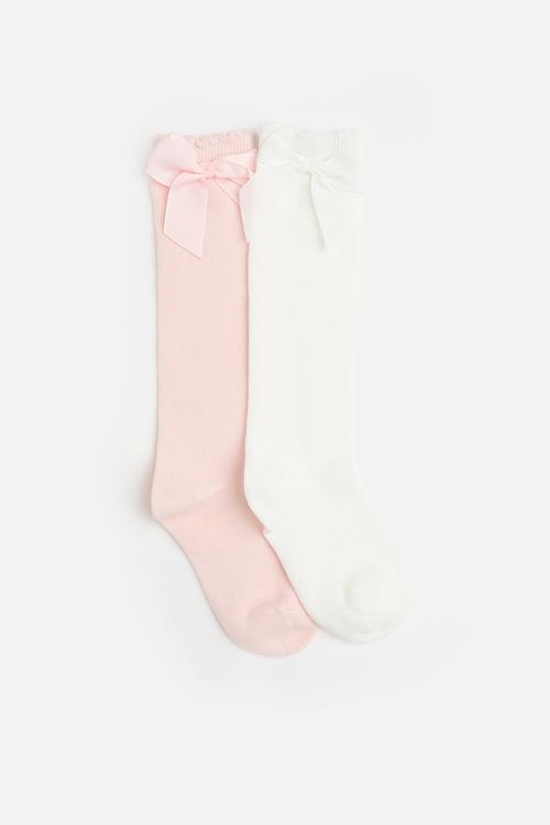 Bow applique crew socks - pure white/pink