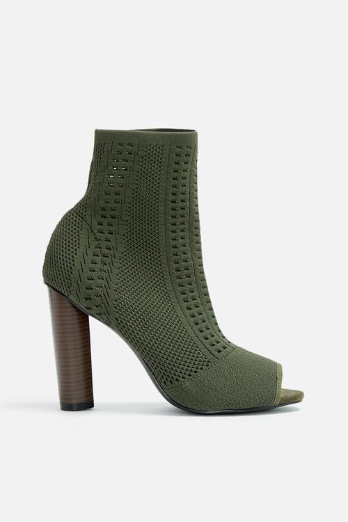 Knitted sock peep toe bootie