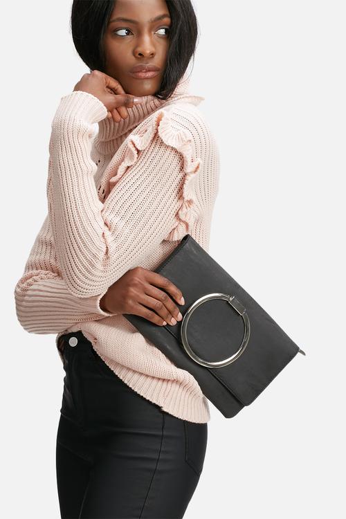 Circle grab handle clutch bag
