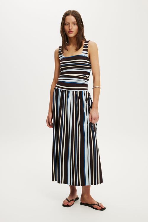 Maple Maxi Dress - Eleanor Stripe Cobalt