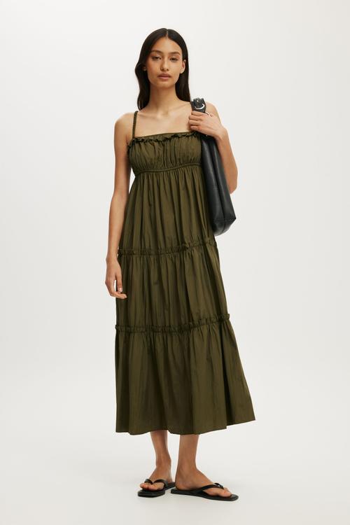 Poppy Tiered Maxi Dress - Khaki Green