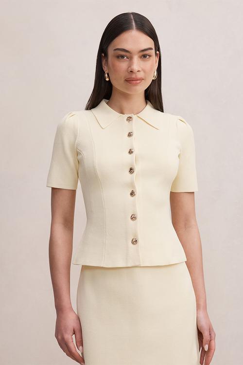 Esther button knit top in lemon yellow co ord