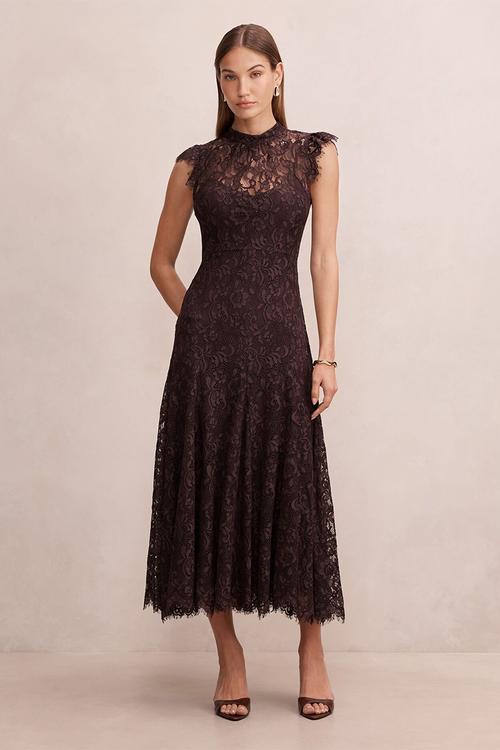 Arielle lace midi dress - plum brown