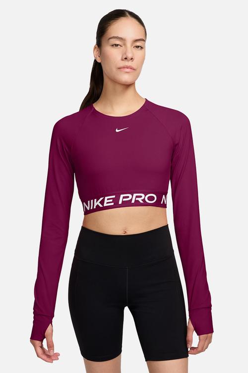 W Nk Pro Dri-Fit Cropped Long-Sleeve Top - Trueberry/White