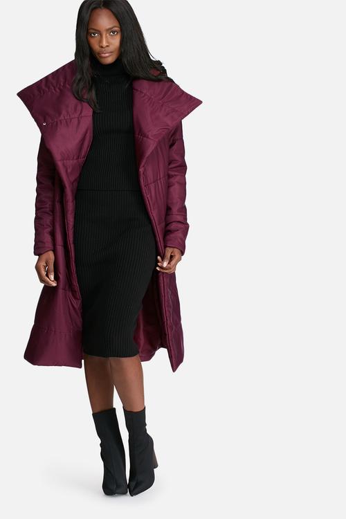 Longer length belted padded coat