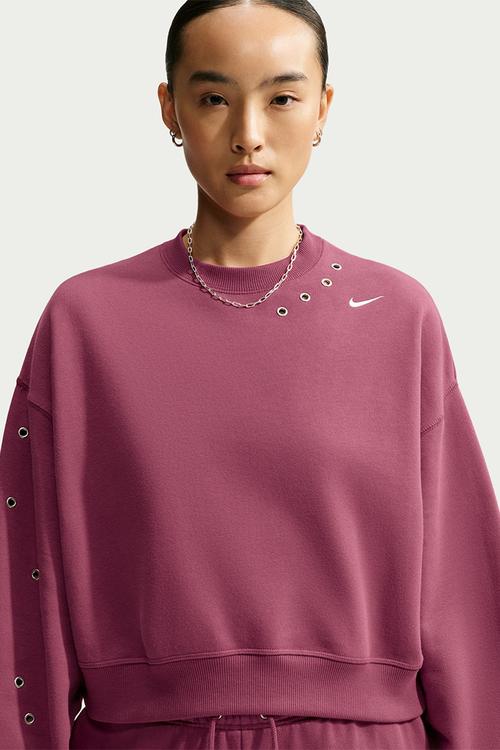 W Nk Fleece Oversized Cropped Crew-Neck Sweatshirt - Pinksmoke/Sail