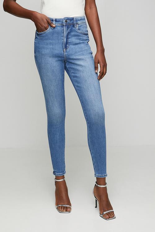 Ladies zoe contour curvy mid wash skinny - mid blue