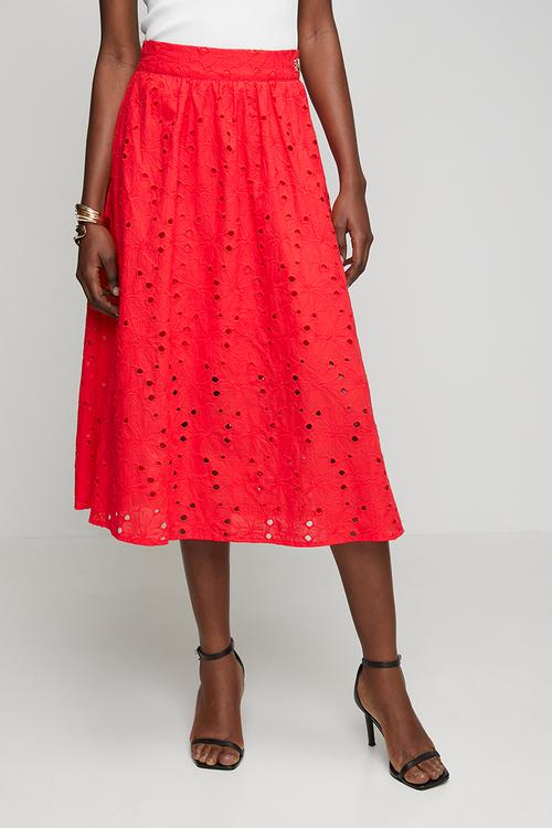 Ladies althea anglaise midi skirt - red