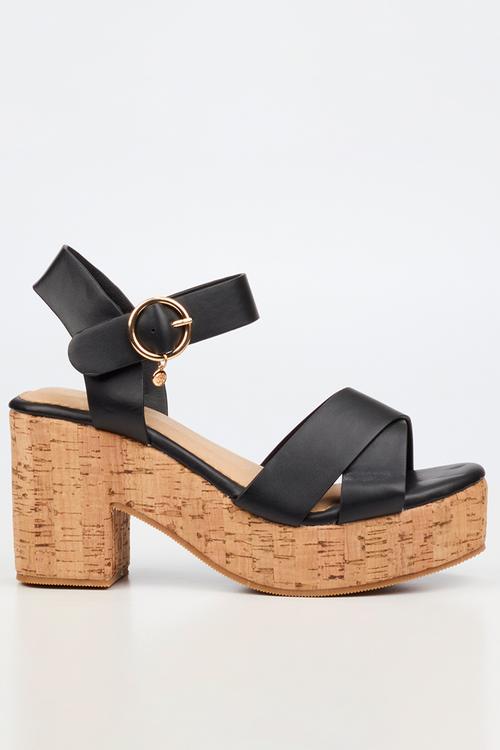 Amari 1 cork platform block heel - black