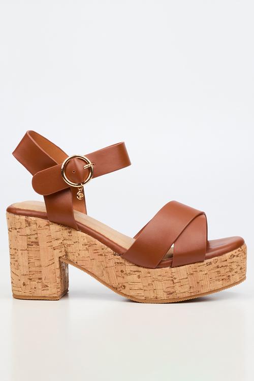 Amari 1 cork platform block heel - tan