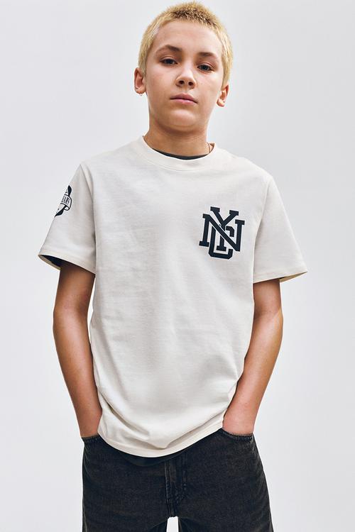 Printed cotton t-shirt - cream/nyc