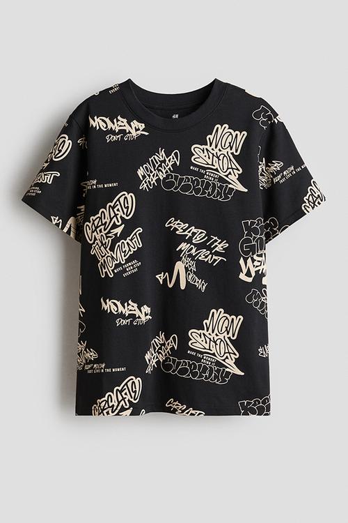 Printed cotton t-shirt - black/graffiti