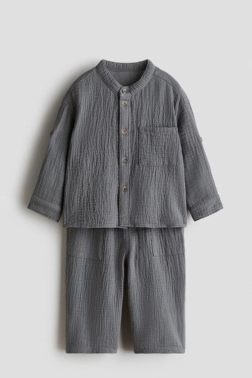 2-piece cotton muslin set - grey