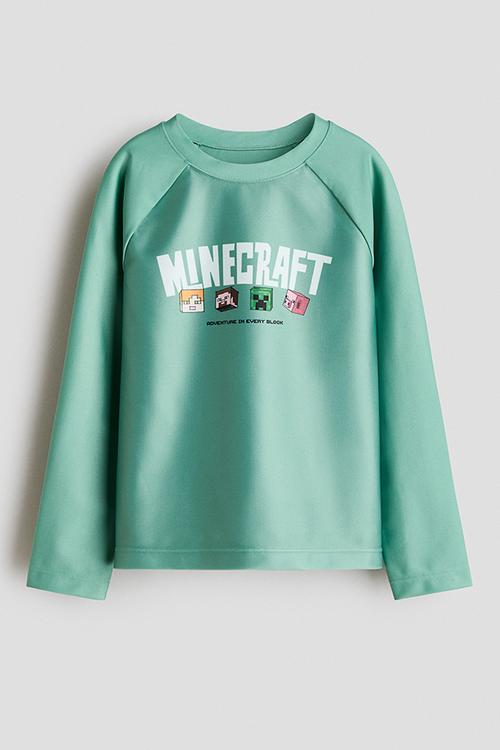 Upf 50 printed swim top - green/minecraft