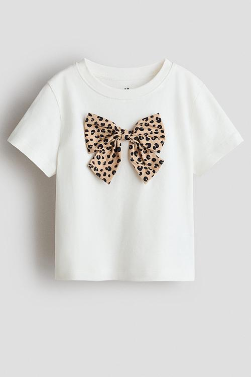 Motif-detail t-shirt - cream/leopard print