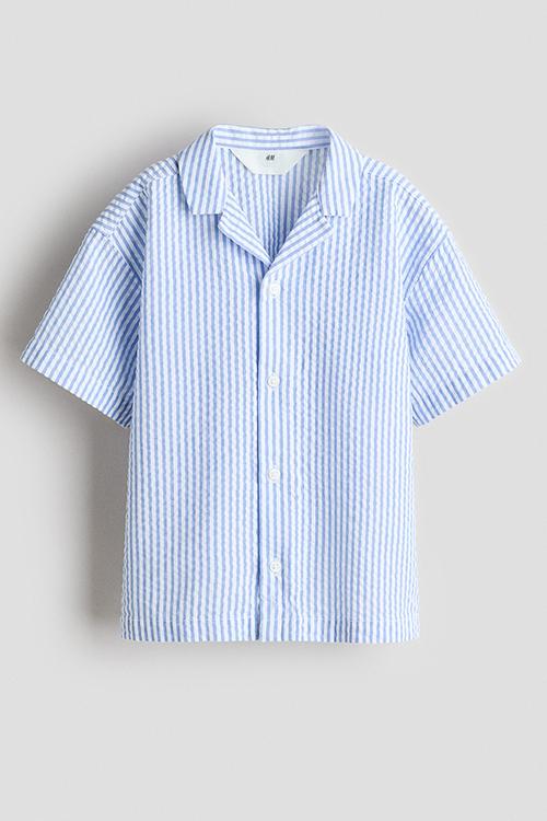 Seersucker resort shirt - light blue/striped