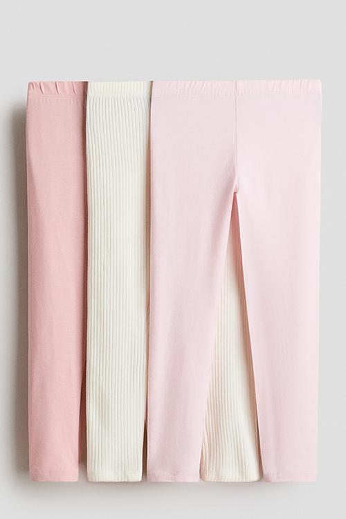 3-Pack cotton jersey leggings - light pink/cream