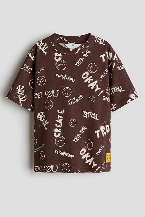 Printed t-shirt - dark brown/smileyworld?