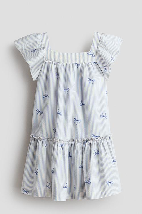 Flared cotton dress - white/bows