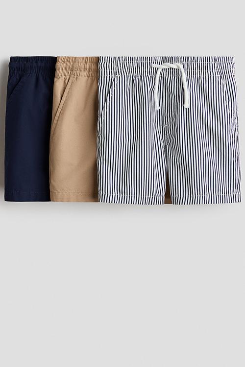 3-pack cotton shorts - beige/striped