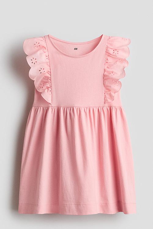 Flounce-trimmed cotton dress - light pink