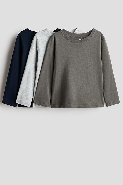3-pack long-sleeve t-shirts - navy blue/khaki green