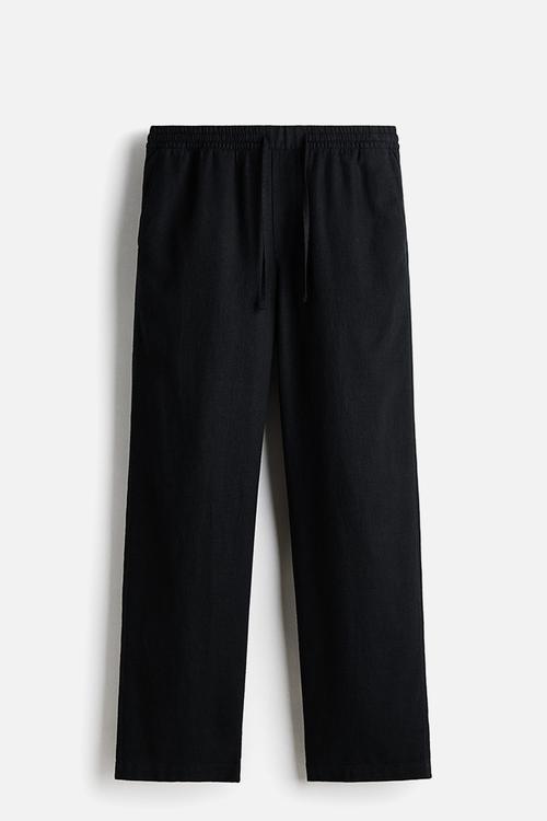 Relaxed fit linen-blend trousers - black