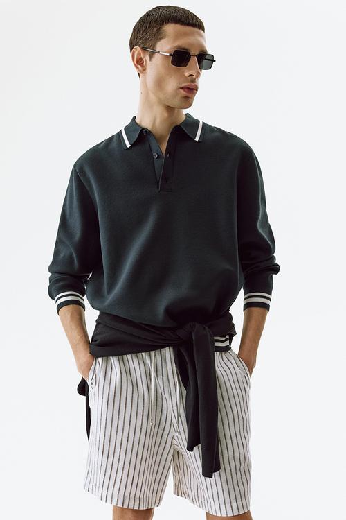 Relaxed fit linen-blend shorts - white/striped