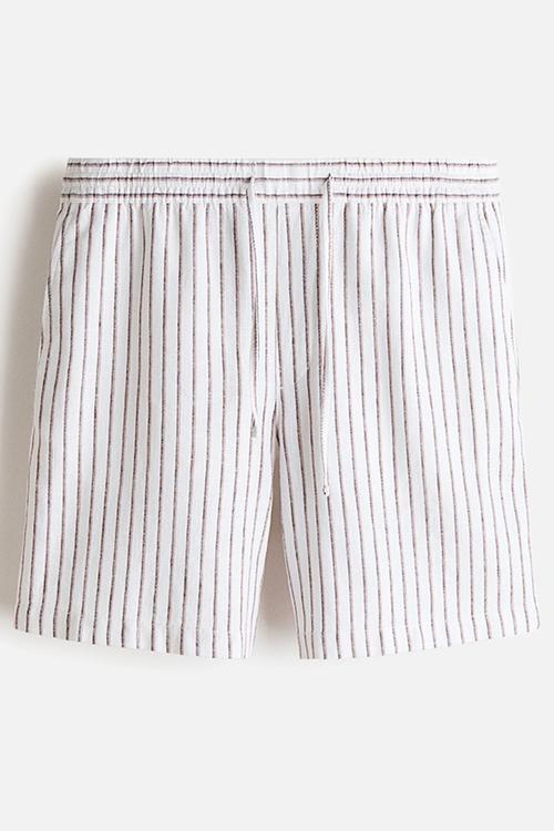 Relaxed fit linen-blend shorts - white/striped