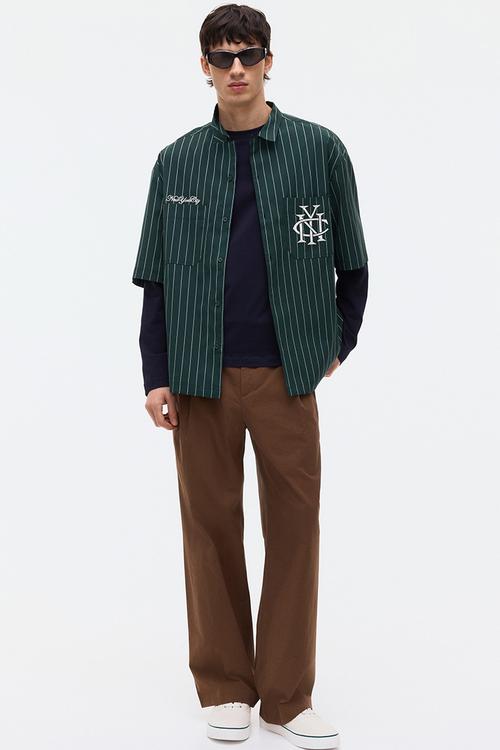 Regular fit embroidered-motif shirt - dark green/striped